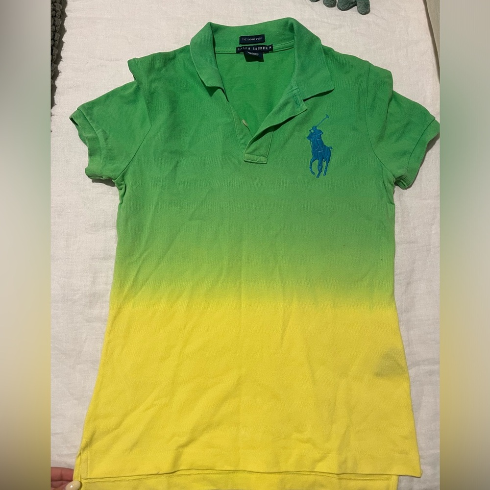 Ralph Lauren Green Ombre Cotton Pique Skinny Polo T-Shirt